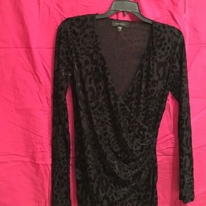 KAREN KANE Wrap Top Black Sheer Cheetah Print
